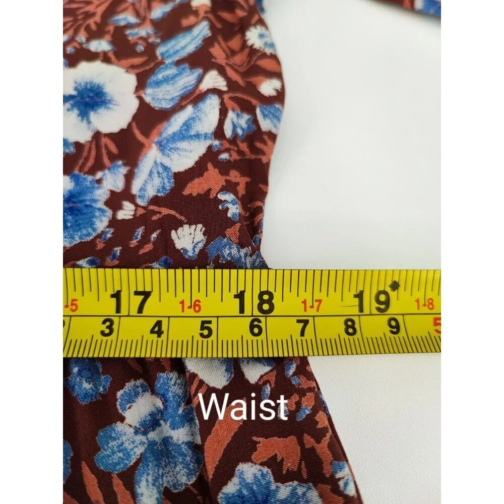 Madewell Woodland Women’s Size M Midi Dress Brown Floral Tiered Long Sleeve